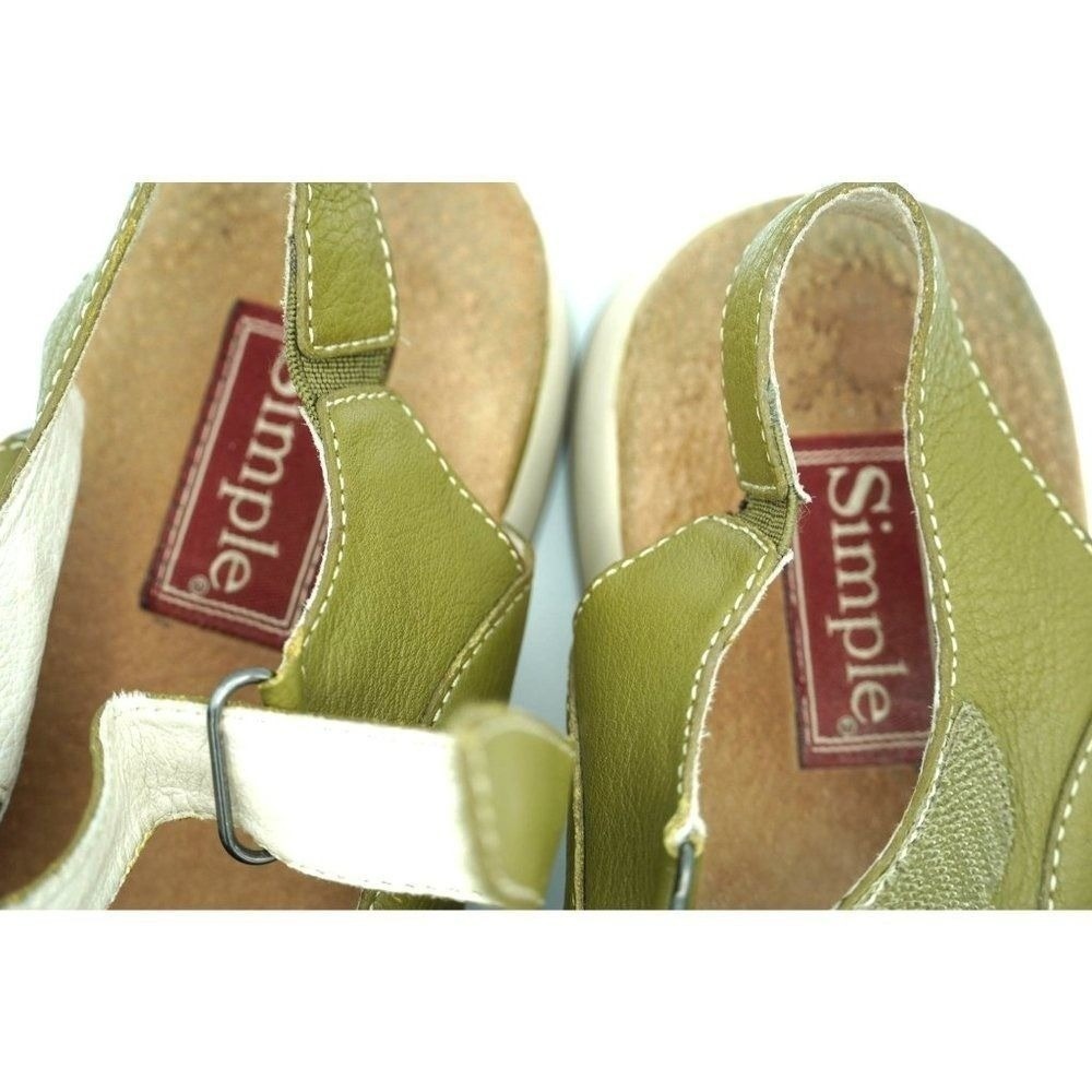 Gorpcore Simple Mary Jane Shoes Women 7.5 Olive Green Leather Wedge Straps - Picture 12 of 12